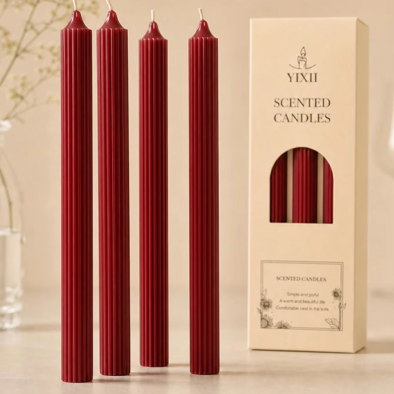 Home Fragrance No 4 - 4 sztuki 25cm czerwono-bordowych świec aromaterapeutycznych,