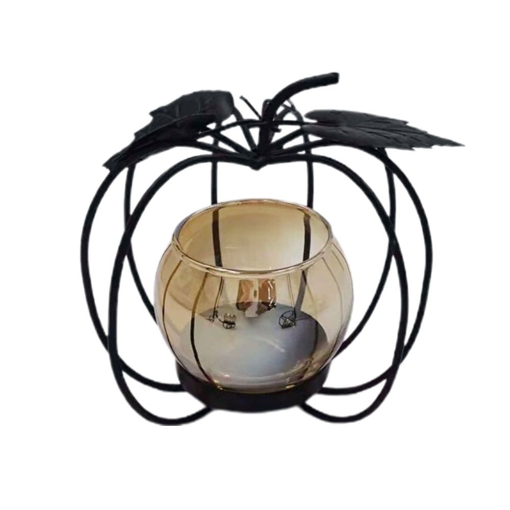 Amber Jar Candle - Żelazny, szklany świecznik z bursztynowym kielichem,